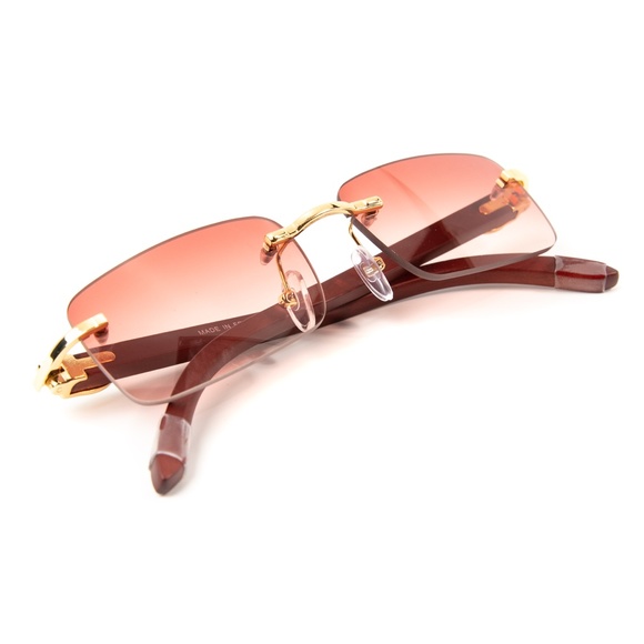 Mens Burgundy Tint Rimless Vintage Sunglasses - Picture 4 of 5